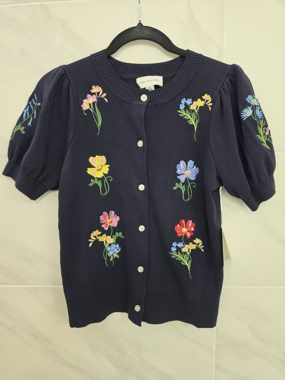 Embellished Navy Floral Button-Down Cardigan